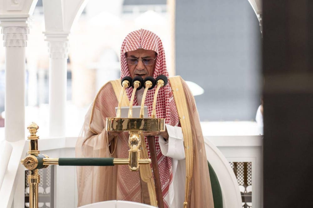 File photo of Sheikh Saleh bin Humaid delivering a sermon in the Grand Mosque.  