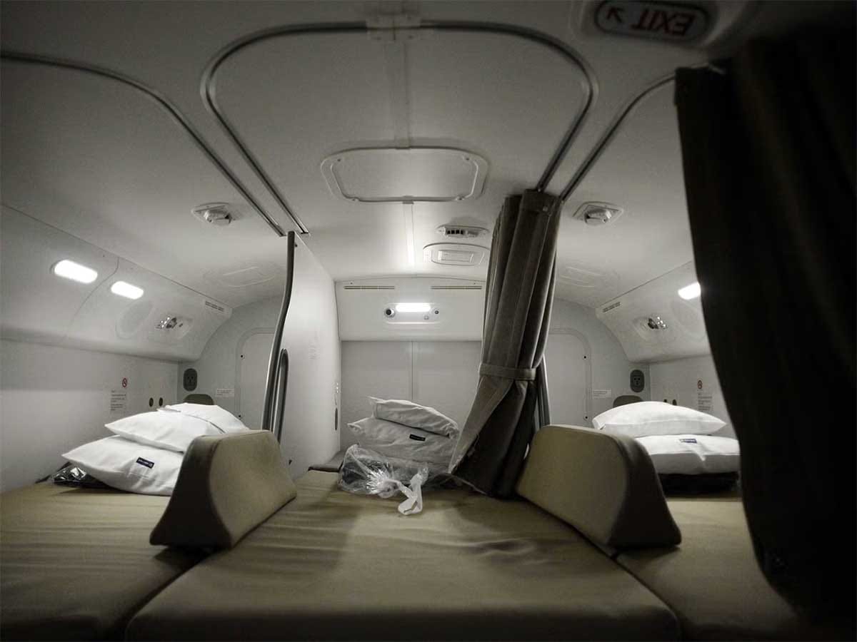 The crew rest area on a Boeing 787 Dreamliner 