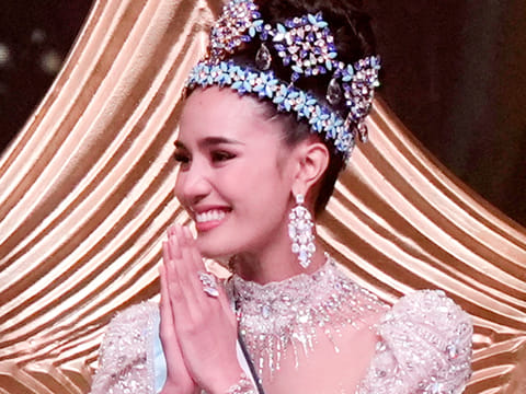 Opal Suchata Chuangsri of Thailand smiles after she was crowned Miss World in Hyderabad, India, Saturday, May 31, 2025. 