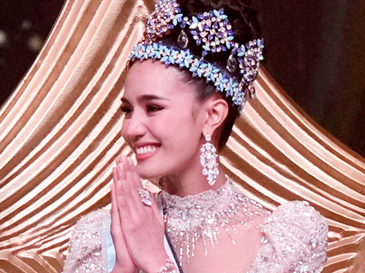 Opal Suchata Chuangsri of Thailand smiles after she was crowned Miss World in Hyderabad, India, Saturday, May 31, 2025. 