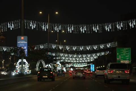 The UAE is gearing up for the joyous occasion, with city landmarks and neighbourhoods adorned in festive colours, reflecting the spirit of togetherness, generosity, and celebration that marks this special time of year. Above, the streets of Abu Dhabi are coming alive with dazzling lights and vibrant decorations. 