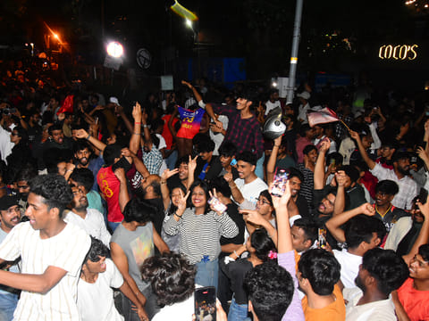 Royal Challengers Bengaluru (RCB) supporters celebrate their team’s victory in the TATA Indian Premier League (IPL) 2025 final match against Punjab Kings, in Bengaluru on Tuesday, June 3, 2025.