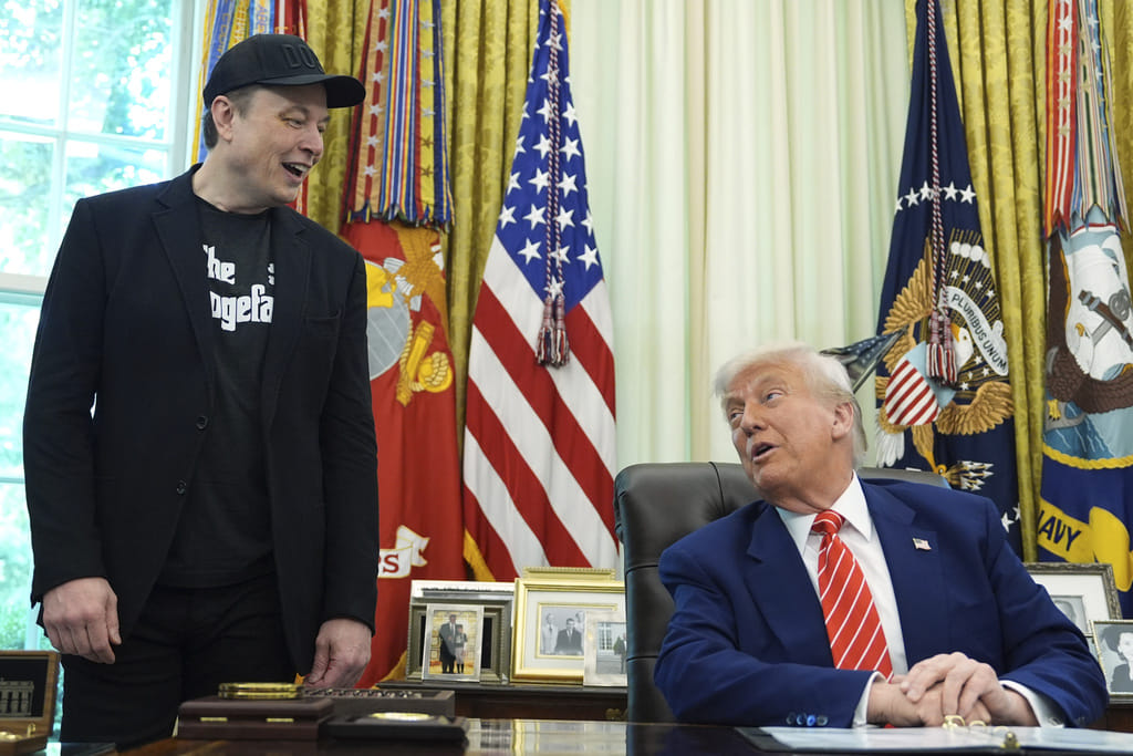 President Donald Trump speaks during a news conference with Elon Musk in the Oval Office of the White House, Friday, May 30, 2025, in Washington. (AP Photo/Evan Vucci)