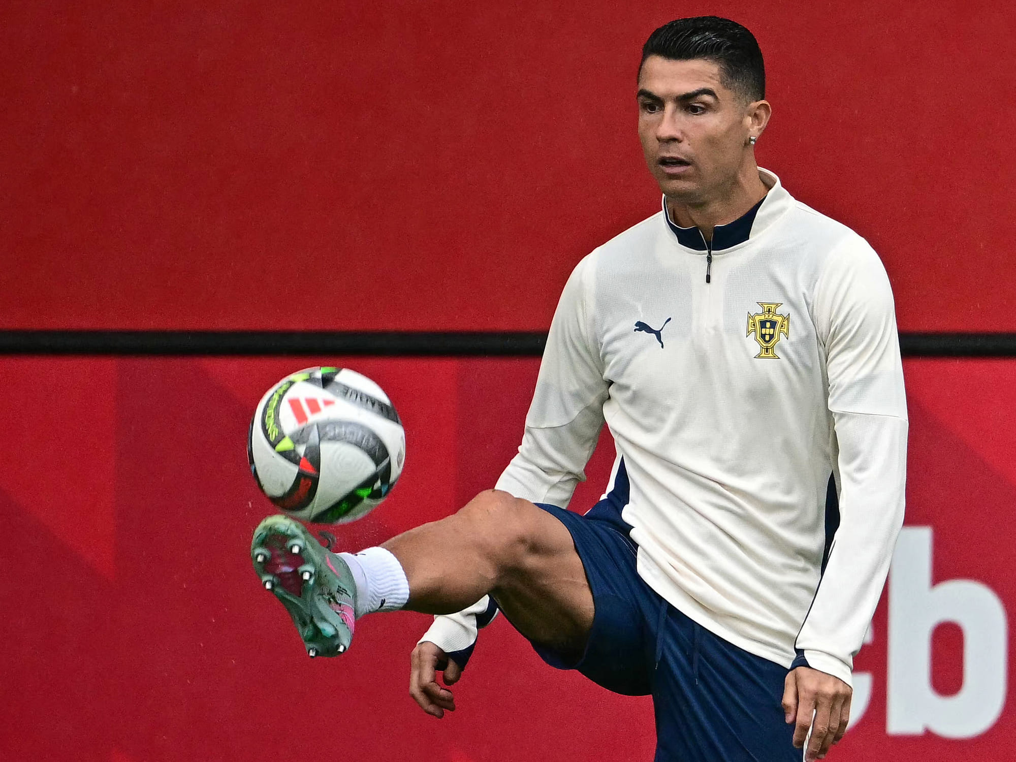 Portugal's forward Cristiano Ronaldo takes part in a training session in Munich, southern Germany, on the eve of the UEFA Nations League final against Spain on June 8. 