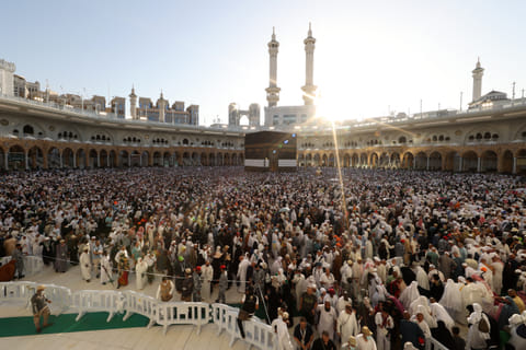 Muslims visit the Grand Mosque in the Saudi holy city of Mecca on June 8, 2025, at the end of the annual Hajj pilgrimage.