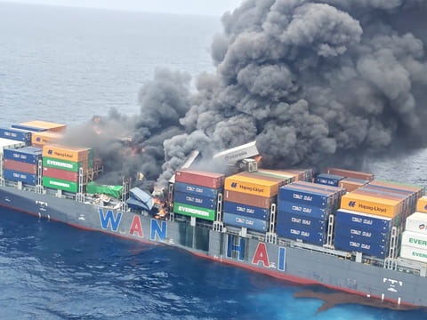 Fire on hazard-laden cargo ship off Kerala sparks environmental emergency