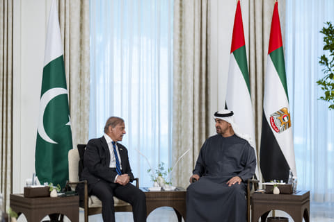 UAE President His Highness Sheikh Mohamed bin Zayed Al Nahyan with Pakistan Prime Minister Shehbaz Sharif.