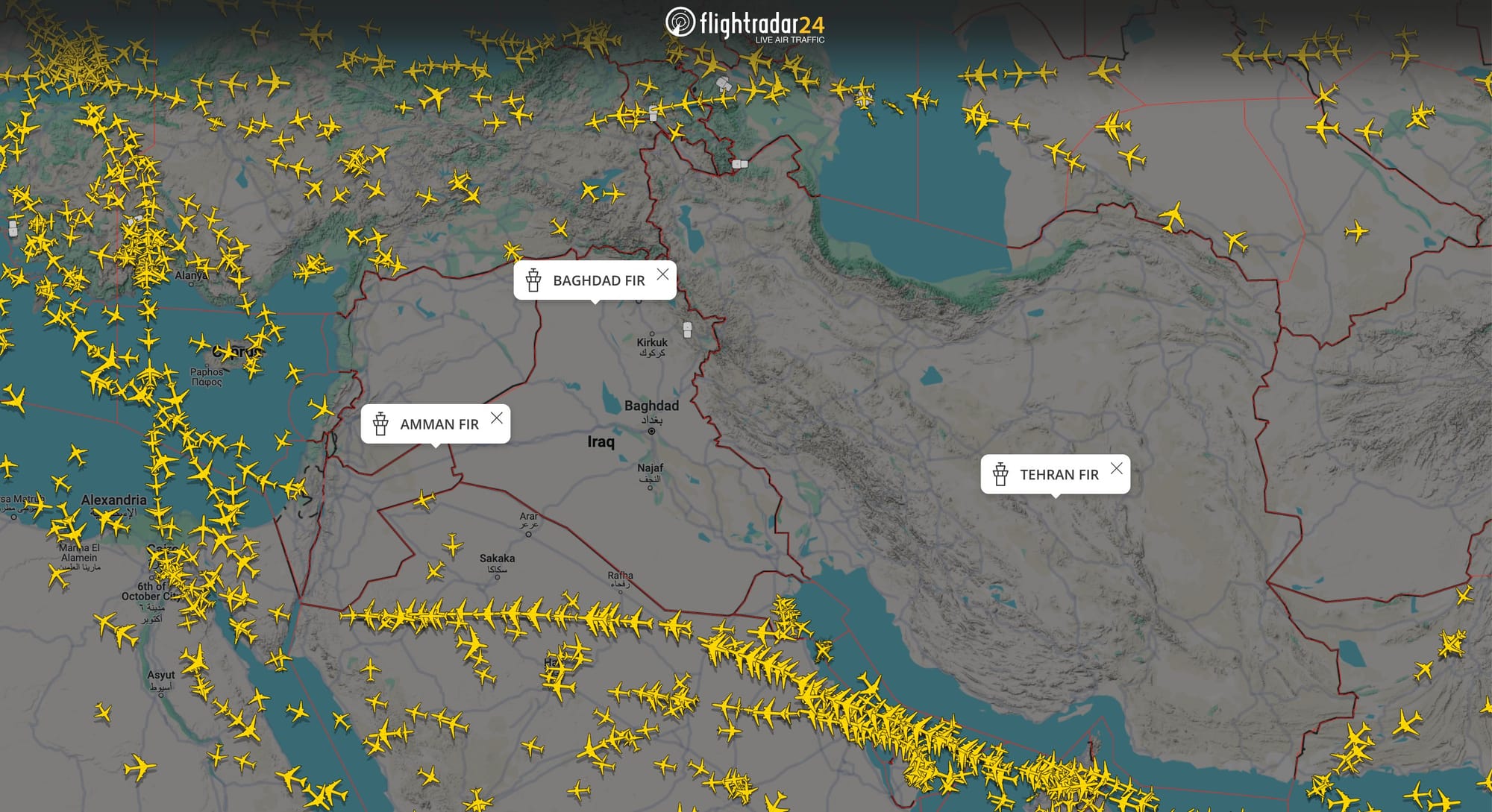 9-second video of the clearing of Iranian and Iraqi airspace.
