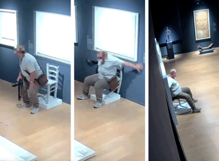 Visitor sits on Swarovski-studded chair in museum, destroys it and escapes