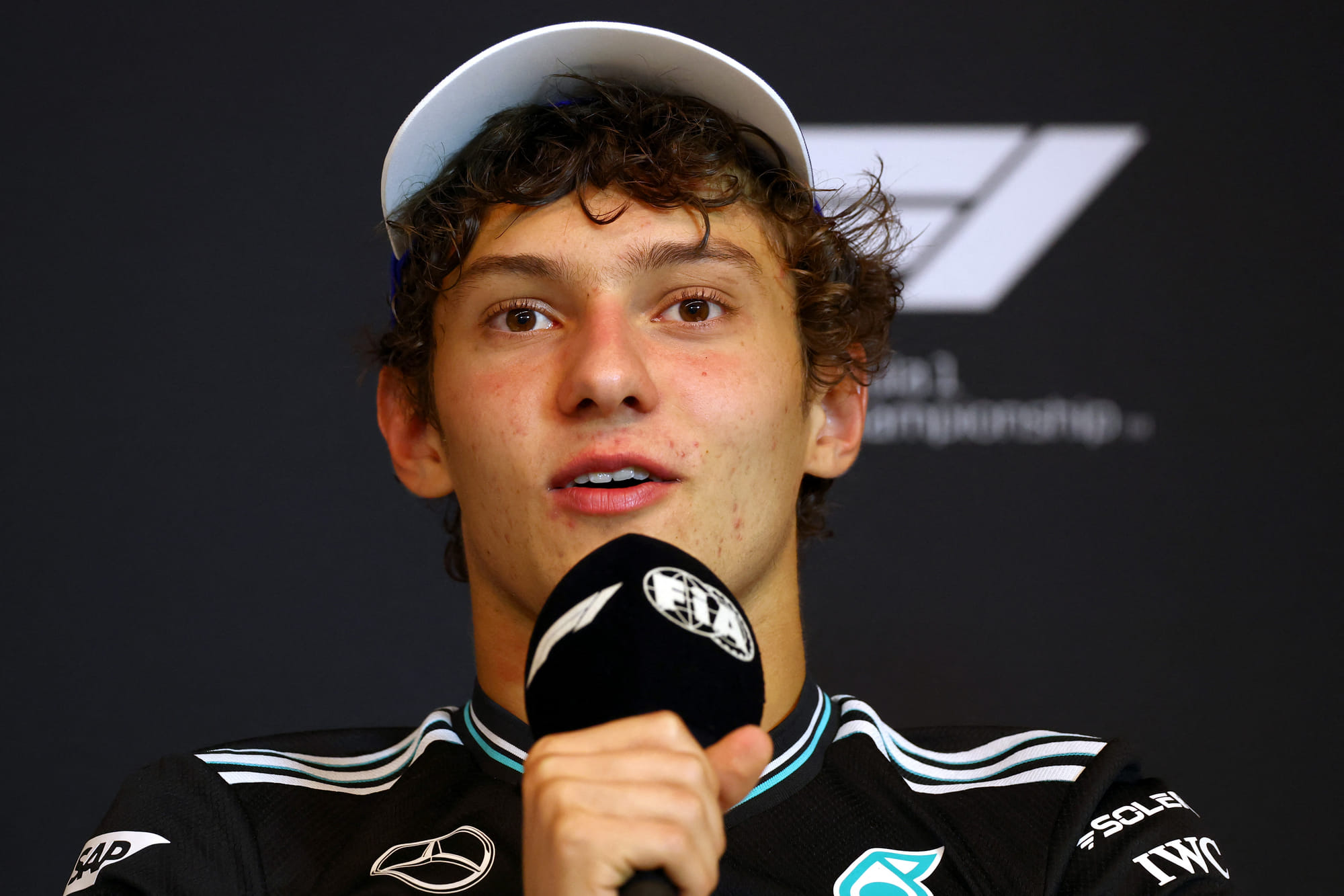 Third placed Andrea Kimi Antonelli of Italy and Mercedes AMG Petronas F1 Team in the Drivers Press Conference during the F1 Grand Prix of Canada at Circuit Gilles-Villeneuve on June 15, 2025 in Montreal, Quebec.