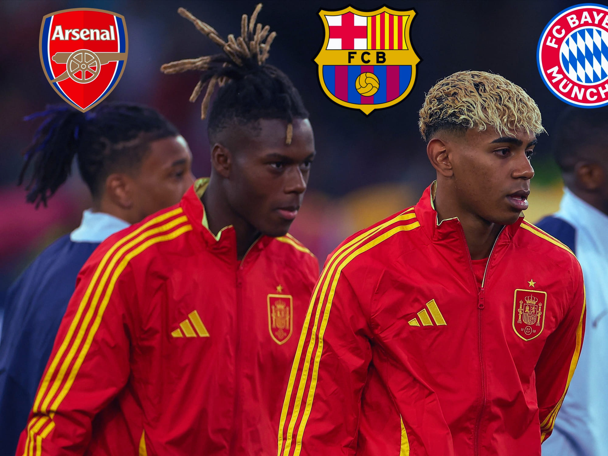 Nico Williams (left) and Lamine Yamal in Spanish colours for the Euros. Williams has become a hot property in the transfer market. 