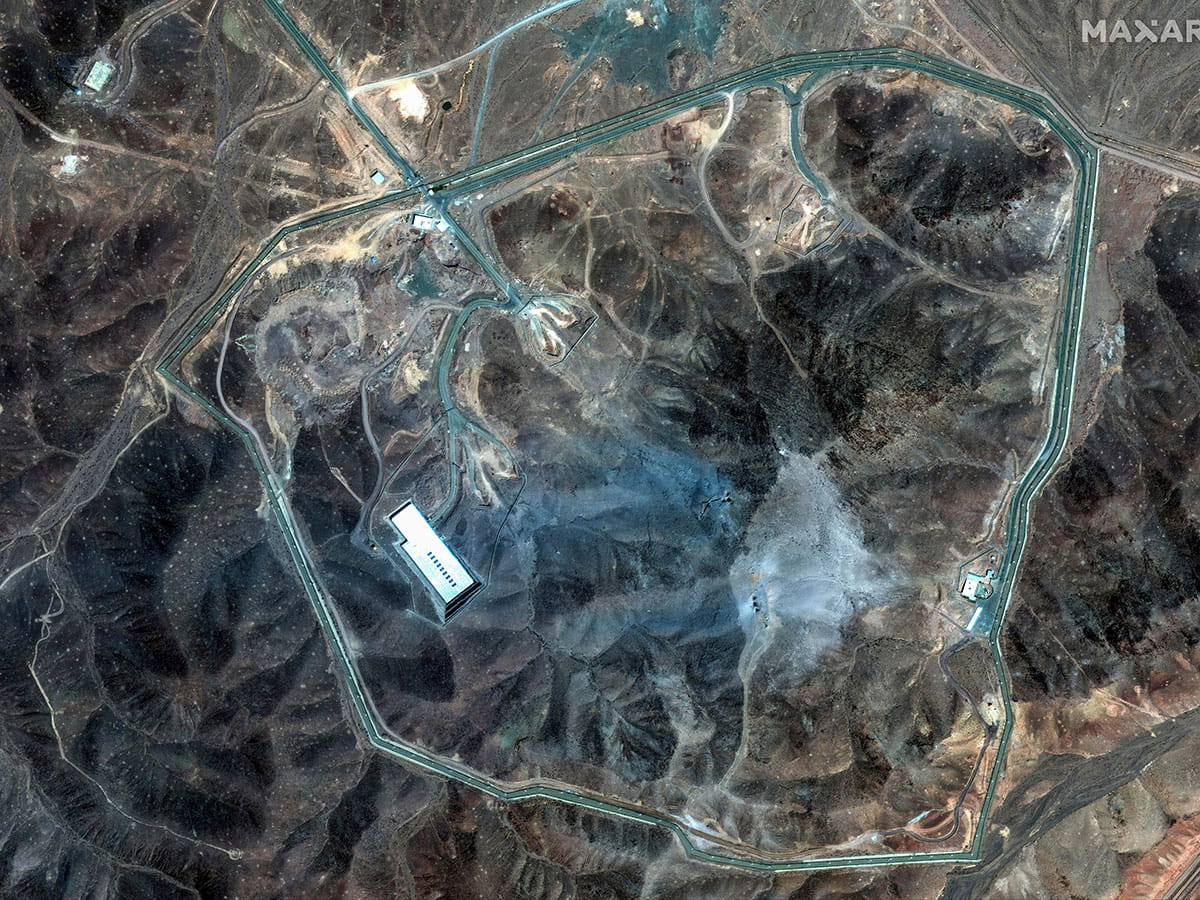 This satellite image provided by Maxar Technologies shows damage at the Fordow enrichment facility in Iran after US strikes, on June 22, 2025.  