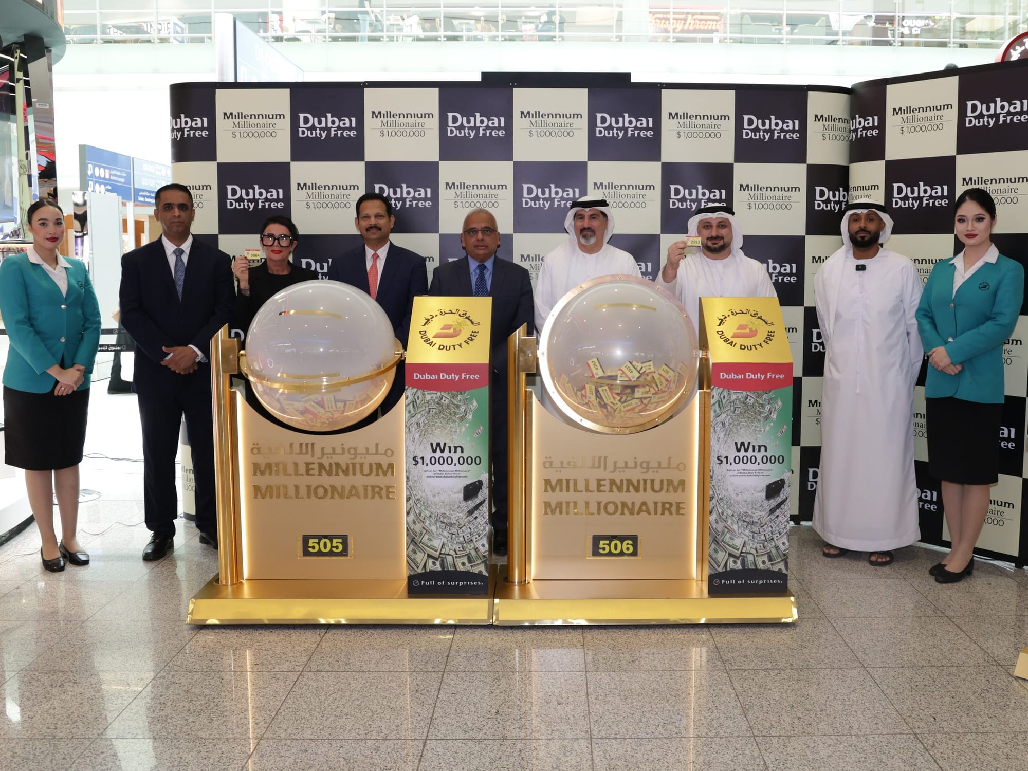 Top officials from Dubai Duty Free conducted the draw for the Dubai Duty Free Millennium Millionaire Series 505 and 506.