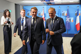 France's President Emmanuel Macron and Poland's Prime Minister Donald Tusk leave after posing for a group photo within a meeting between the Nato Secretary General, the president of Ukraine, and leaders of E5 countries during a North Atlantic Treaty Organization (NATO) Heads of State and Government summit in The Hague. File photo taken on June 25, 2025.

Poland and the UK are expected to sign in London on Wednesday a new defence treaty, expanding cooperation between the Nato allies to counter security threats, including from Russia.