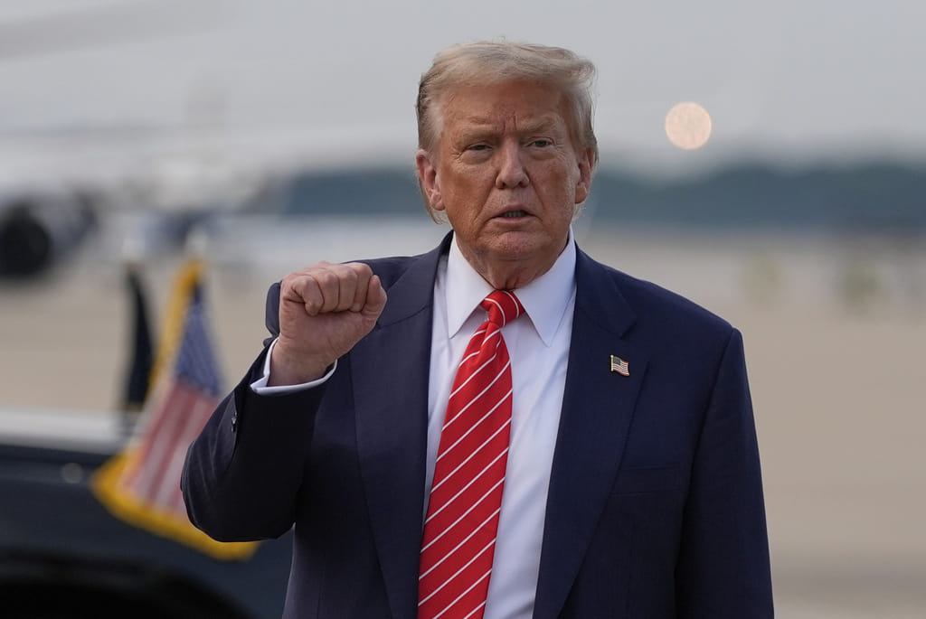 President Donald Trump gestures after arriving on Air Force One, Wednesday, June 25, 2025, at Joint Base Andrews, Md.