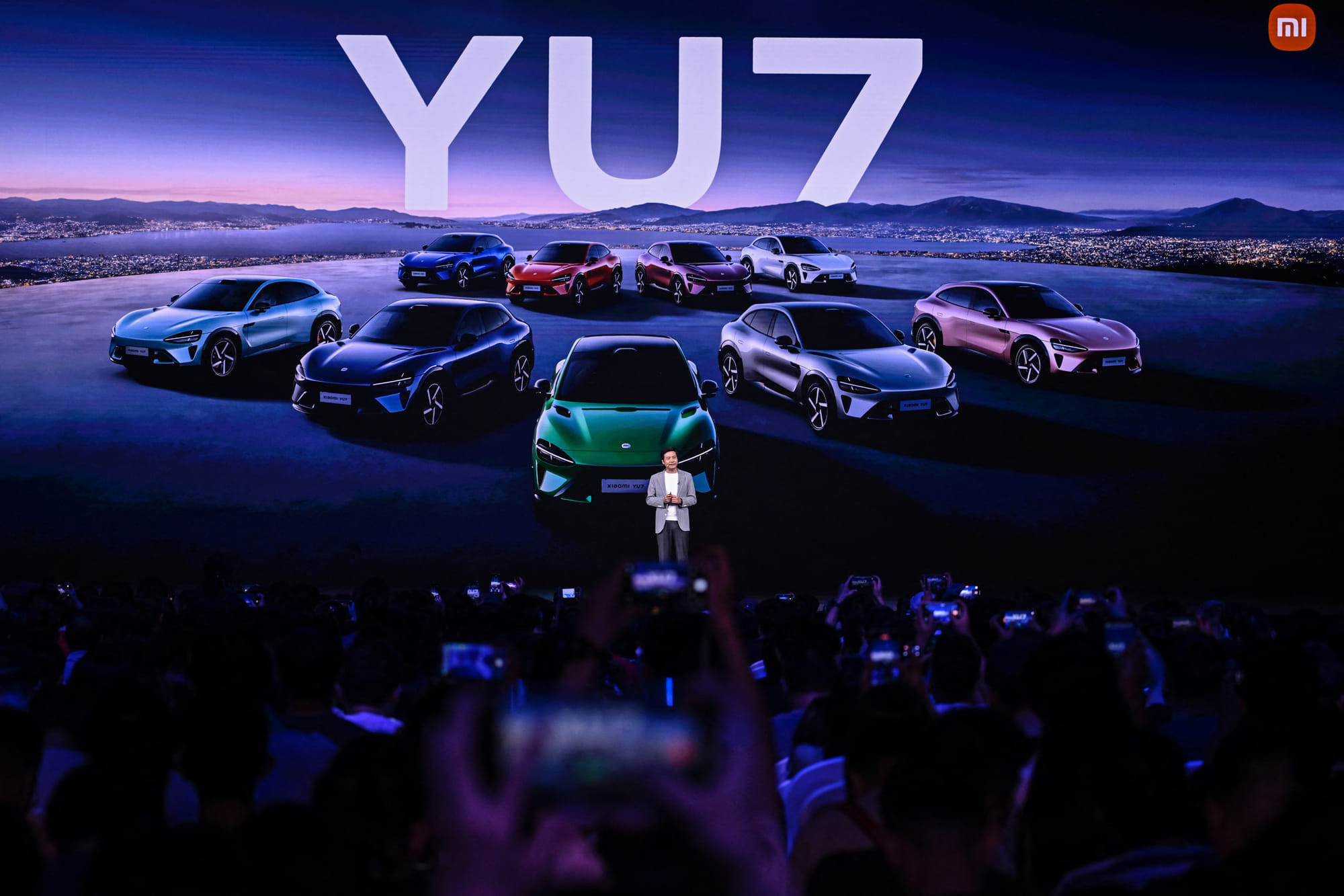 Lei Jun, Chairman and CEO of Chinese electronics company Xiaomi, introduces the Xiaomi YU7 car, during a launching event in Beijing on June 26, 2025.