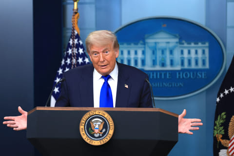 US President Donald Trump answers questions during a press conference on recent Supreme Court rulings in the briefing room at the White House on June 27, 2025 in Washington, DC. The Supreme Court ruled 6-3 that individual judges cannot grant nationwide injunctions to block executive orders, including the injunction on President Trump’s effort to eliminate birthright citizenship in the US. The justices at that time did not rule on Trump’s order to end birthright citizenship but stopped his order from taking effect for 30 days.