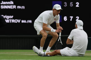 Sinner into Wimbledon quarters after injured Dimitrov retires