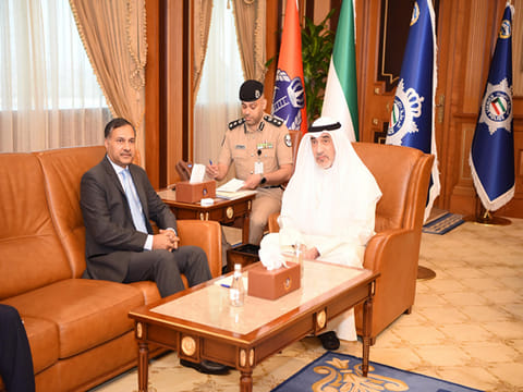 Indian Ambassador Adarsh Swaika with Kuwait’s Deputy PM Fahad Yousef Saud in a file picture.