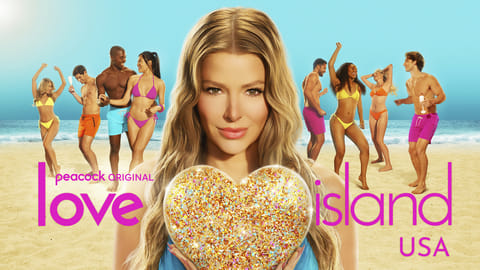 This image released by Peacock shows promotional art for the reality series "Love Island USA." (Peacock via AP)