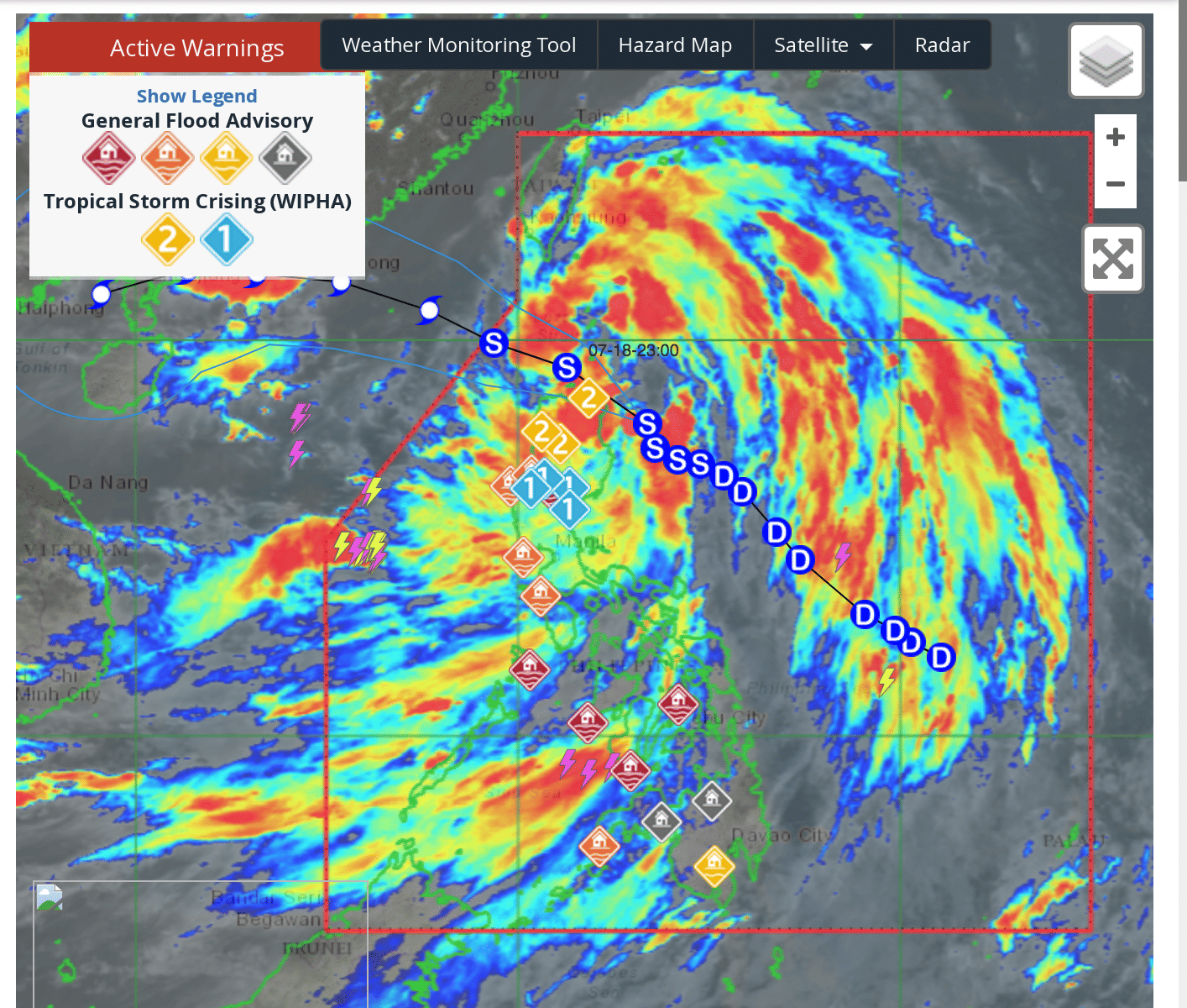 A satellite composite photo shows the path being taken by Tropical Cyclone Crising, as of July 18, 2025.
