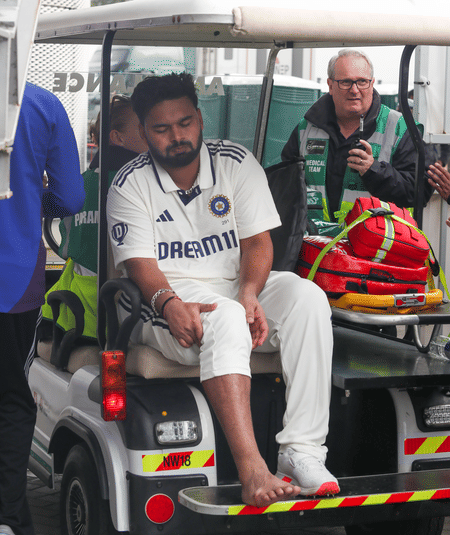 Rishabh Pant taken for scans after leaving the field due to right foot injury suffered on the opening day of the fourth Test at Old Trafford in Manchester on Wednesday.