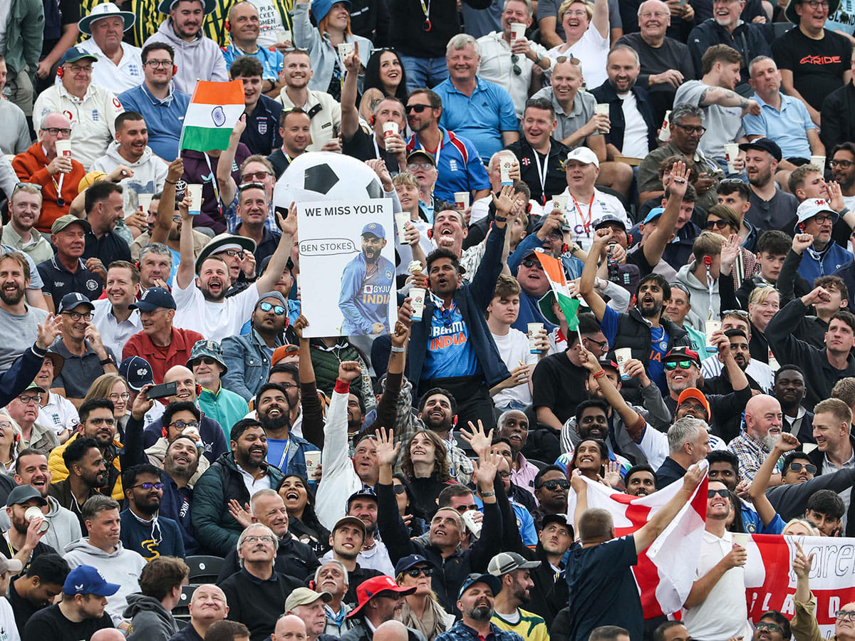 Supporters cheer on day one of the fourth Test between England and India at Old Trafford in Manchester on Wednesday.