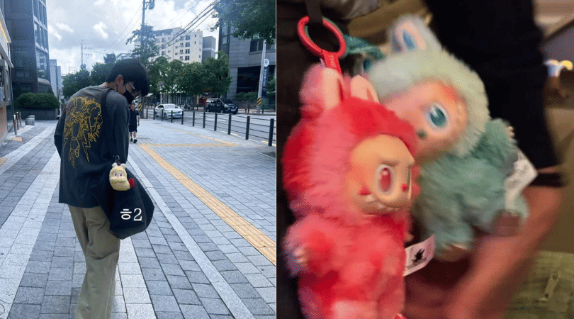 BTS RM and V shared photos this month, where they both possess Labubu dolls. 