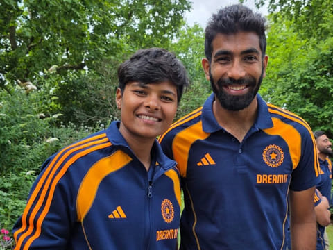 Kranti Gaud emulated Jasprit Bumrah (right) to become only the third Indian bowler to claim six wickets in a ODI in England.
