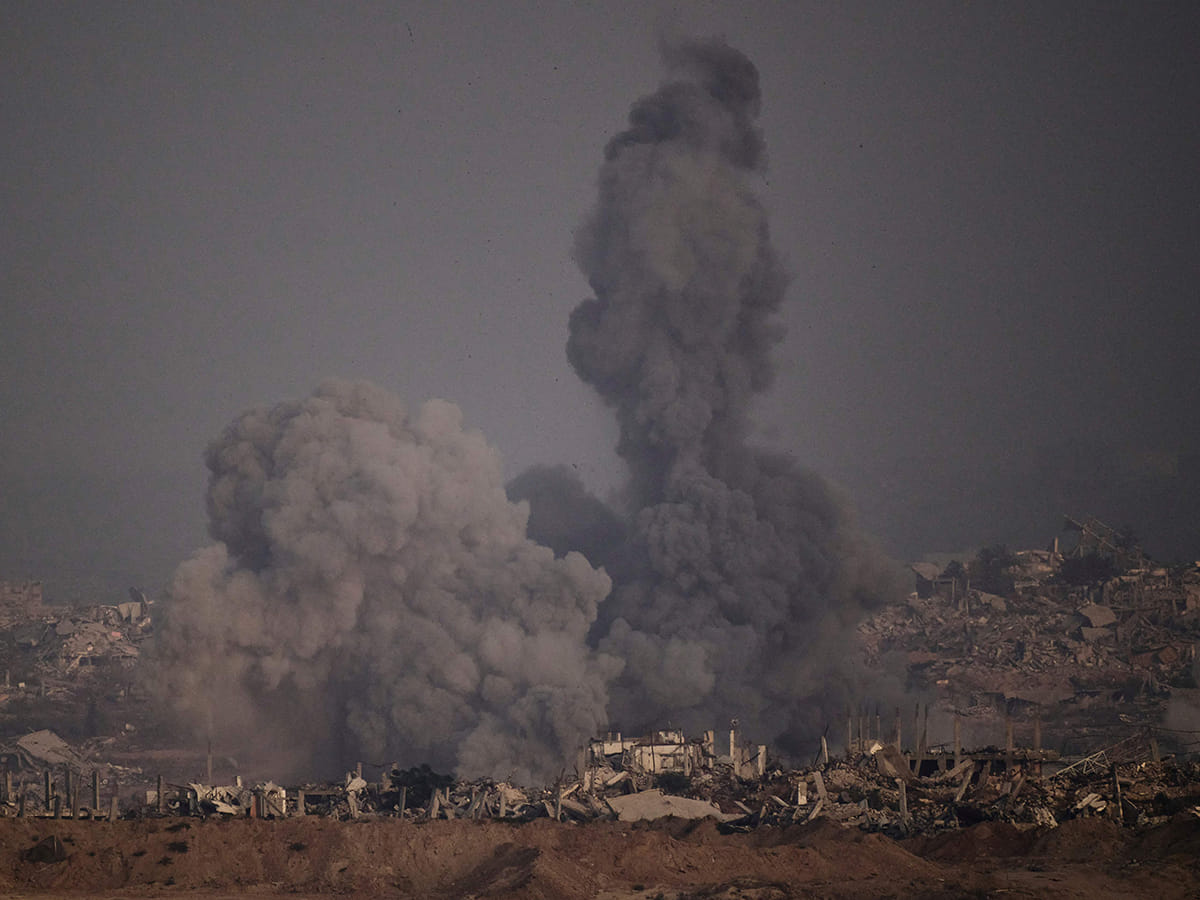Smoke rises to the sky following an Israeli airstrike in the northern Gaza Strip as seen from southern Israel, on Saturday, July 26, 2025. 