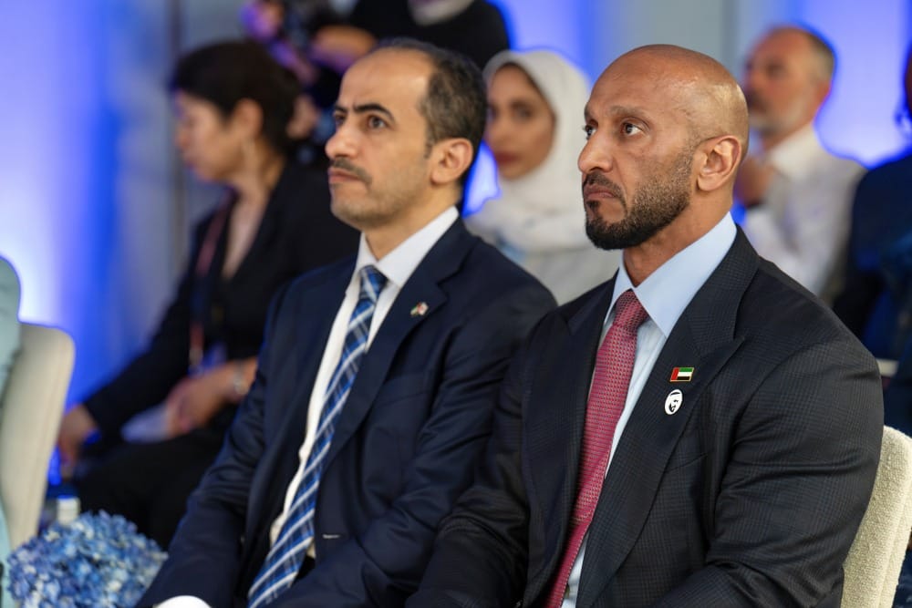 Abdulla bin Mohammed bin Butti Al Hamed, Chairman of the UAE National Media Office and the UAE Media Council, and Shihab Ahmed Mohamed Abdulrahim Al Faheem, UAE Ambassador to Japan, during the BRIDGE Roadshow in Osaka