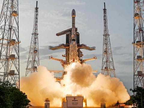 ISRO's launch vehicle GSLV-F16 carrying the NISAR earth observation satellite lifting off from the launch pad at the Satish Dhawan Space Centre in Sriharikota in India's Andhra Pradesh state, on July 30, 2025.  