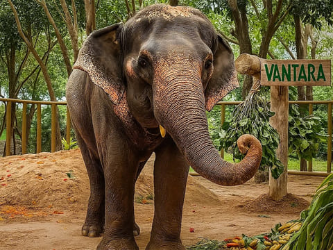 Madhuri the elephant at the Vantara wildlife rescue and rehabilitation centre in Jamnagar, Gujarat. 