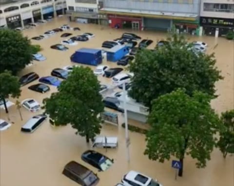 Severe flooding due to torrential rainfall in Dongguan, Guangdong Province, China.