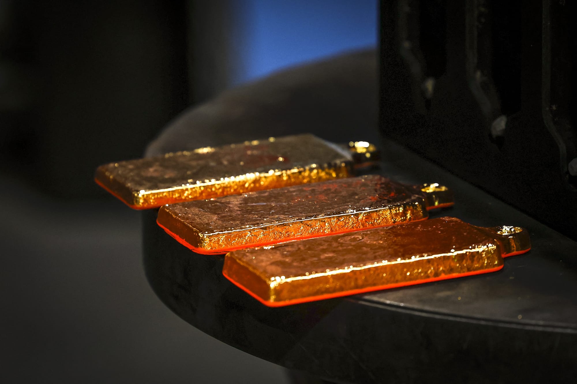 Gold bullion can be seen after being removed from casts at the ABC Refinery smelter in Sydney on April 29, 2025. Picture for illustrative purposes.