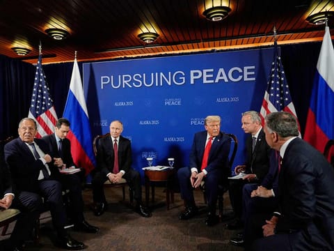 President Donald Trump meets with Russia's President Vladimir Putin on Friday, August 15, 2025, at Joint Base Elmendorf-Richardson, Alaska.