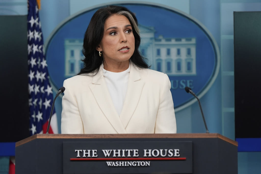 Director of National Intelligence Tulsi Gabbard speaks with reporters in the James Brady Press Briefing Room at the White House, Wednesday, July 23, 2025, in Washington.
