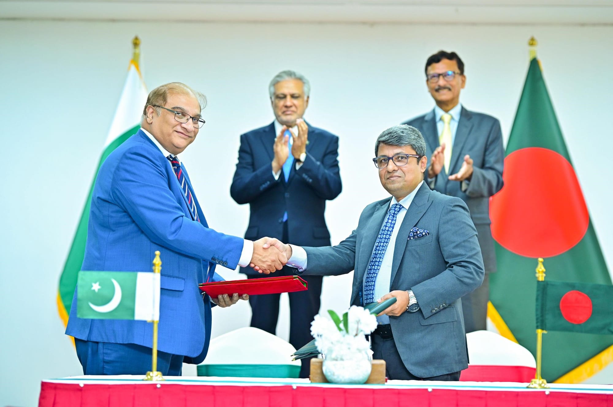 Pakistan and Bangladesh on Sunday sign six agreements during historic visit of Ishaq Dar to Dhaka.