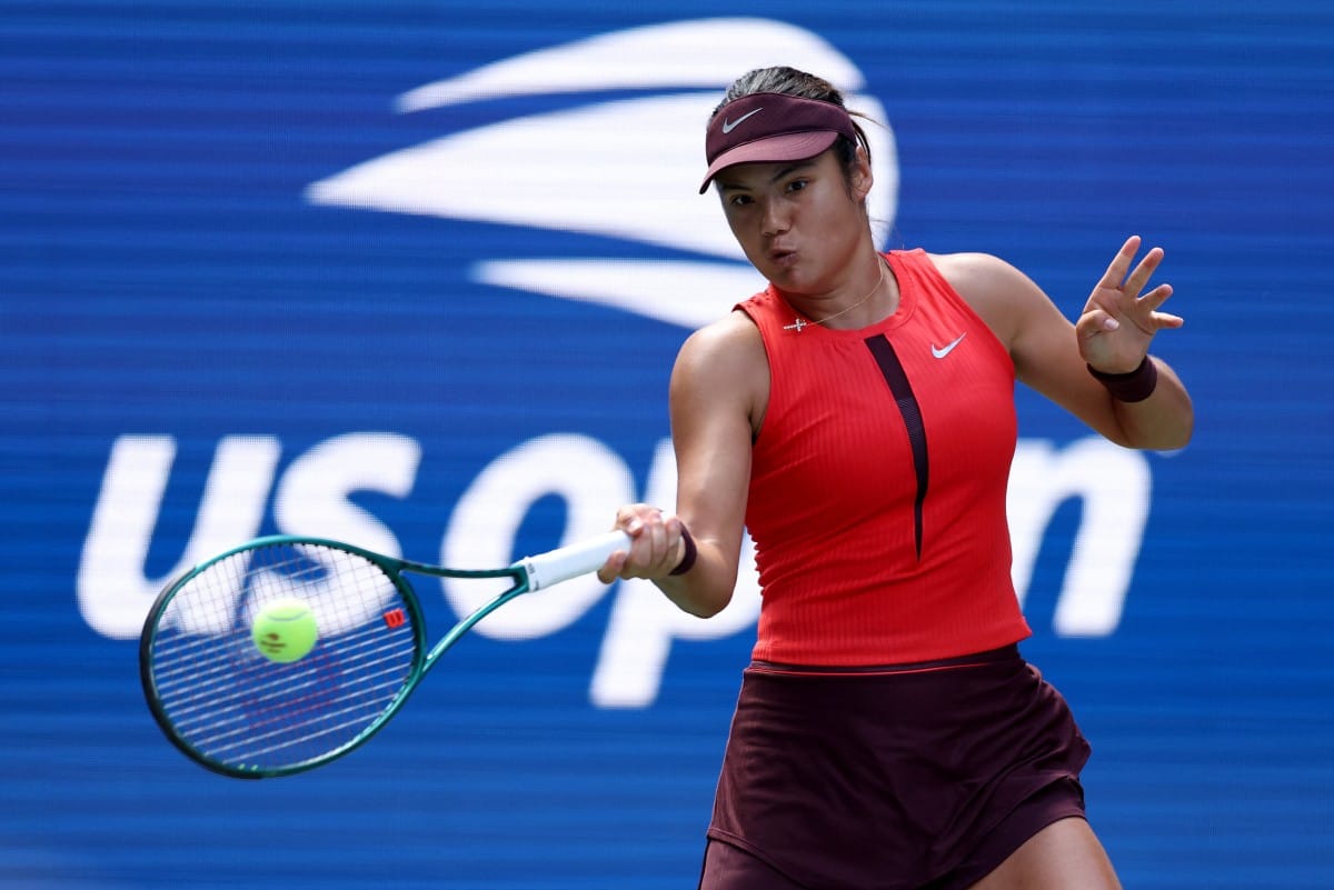 Emma Raducanu of Great Britain returns against Janice Tjen of Indonesia during their Women's Singles Second Round match on Day Four of the 2025 US Open at USTA Billie Jean King National Tennis Center on August 27, 2025 in the Flushing neighborhood of the Queens borough of New York City.