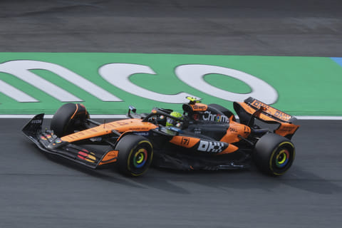 McLaren driver Lando Norris of Britain in action during the first practice for the Formula One Dutch Grand Prix in Zandvoort, Netherlands, on August 29, 2025. 