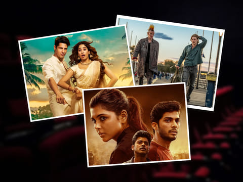 Your weekend is sorted! Stills of Param Sundari, Caught Stealing and Lokah (left to right and bottom)