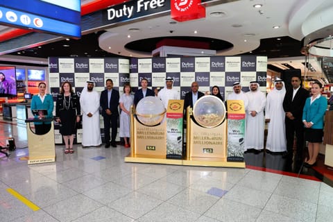 Officials at the Dubai Duty Free Millennium Millionaire draw held on Wednesday at Concourse A of Dubai International Airport.