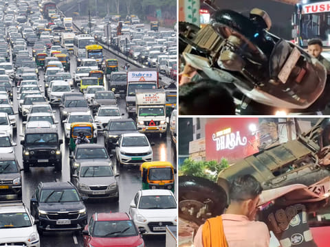 India floods: Gurgaon man’s scooter-on-head escape stuns internet