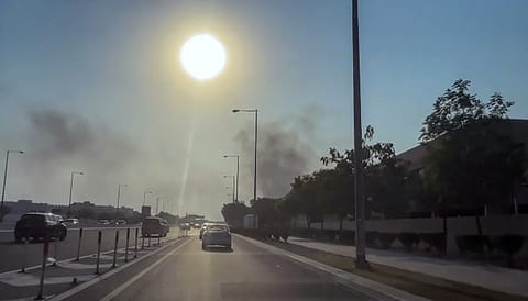 This frame grab taken from an AFPTV footage shows smoke billowing after explosions in Doha's capital Qatar on September 9, 2025.