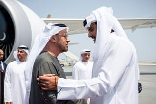 UAE President arrives in Doha on fraternal visit, received by Emir of Qatar