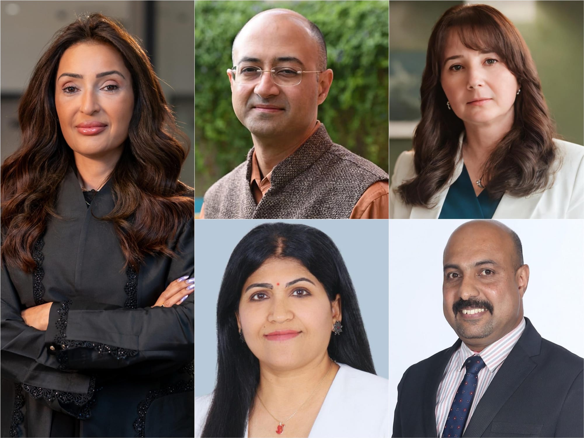 Clockwise: Shorouk Al Redha, Punit MK Vasu, Luydmyla Klykova, Dr Jinto Sebastian and Deepa Balasubramanian