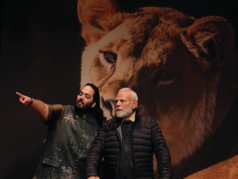 Indian Prime Minister Narendra Modi with Anant Ambani during the inauguration of Vantara in Jamnagar, Gujarat