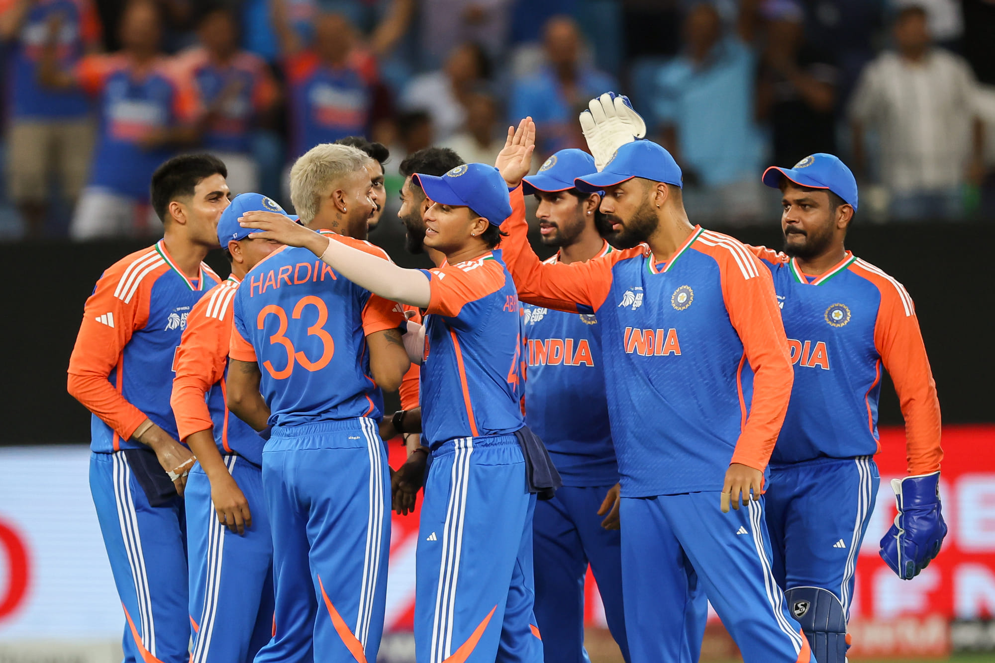 India's Hardik Pandya celebrate after taking the wicket of Pakistan batsman Saim Ayub during their DP World Asia Cup match at Dubai International cricket stadium on Sunday.