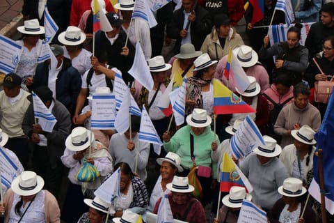Demonstrators attend a rally against a Canadian mining project at the Quimsacocha moorlands in Cuenca, Ecuador on September 16, 2025.