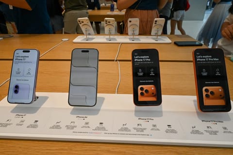 A display of Apple’s newly launched iPhone 17 series is seen in a store in Singapore on September 19, 2025.